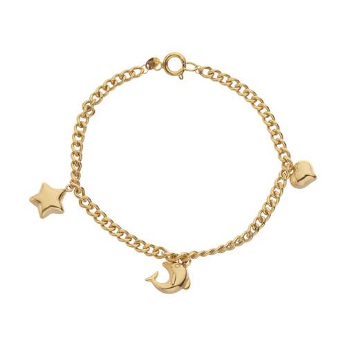 دستبند طلا 18 عیار زنانه مایا ماهک مدل MB1346 طرح کارتیه با آویز قلب و ستاره و دلفین