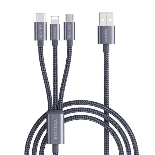 کابل تبدیل USB به microUSB/لایتنینگ/USB-C روموس مدل CB25N طول 1 متر