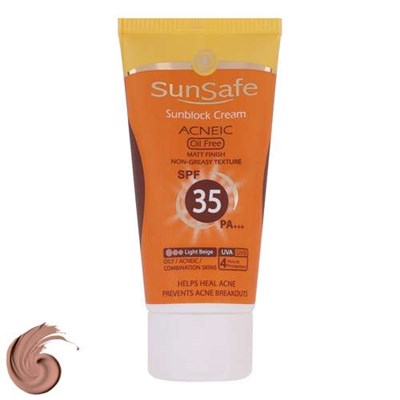 کرم ضد آفتاب رنگی سان سیف مدل SPF35 محافظ UVA ،UVB و +++PA، ضد جوش و آکنه، ضد پیری، ضد آب، مرطوب‌کننده، مناسب پوست‌های چرب و مختلط حجم 50 میلی‌لیتر