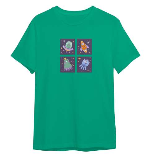 تی شرت آستین کوتاه بچگانه مدل فضانورد کد 0615 رنگ سبز خزه ای