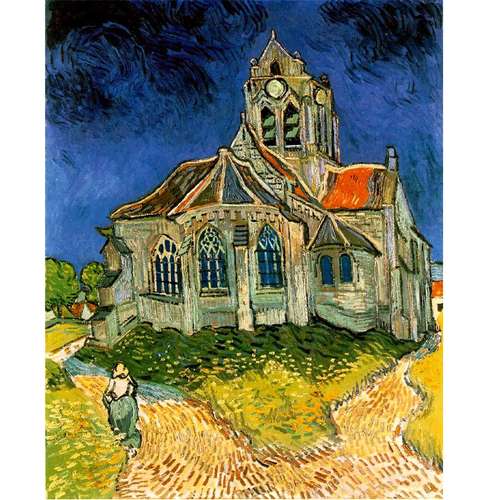تابلو نقاشی رنگ روغن طرح نمایی از کلیسای آورس در فرانسه ونگوگ کد 6080
