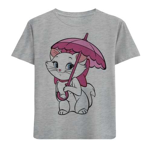 تی شرت آستین کوتاه دخترانه مدل گربه و چتر F784