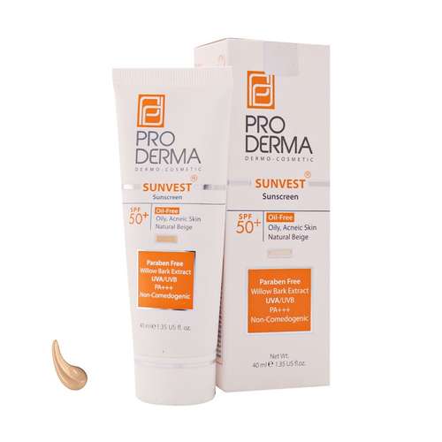 کرم ضد آفتاب رنگی پرودرما SPF 50 مدلOF-NB ‌محافظ UVA ،UVB و PA+++،ضد جوش،مناسب انواع پوست حجم 40 میلی لیتر