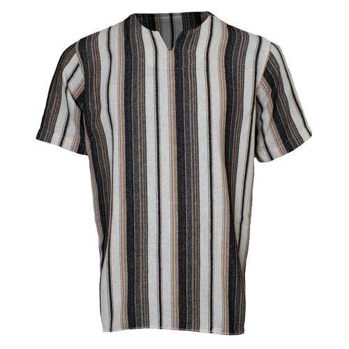 پیراهن آستین کوتاه مردانه مدل پارچه کنفی یقه کوبایی