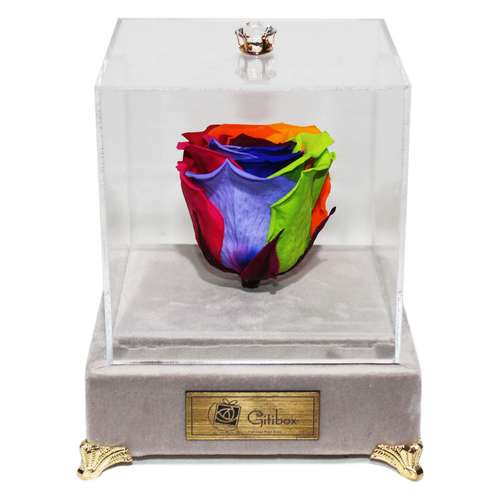 جعبه گل ماندگار گیتی باکس مدل رز جاودان 7 رنگ لاکچری ملانژ