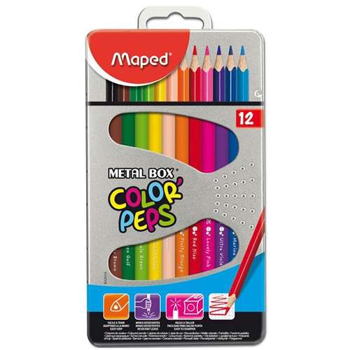 مداد رنگی 12 رنگ مپد مدل کالر پپس با جعبه فلزی