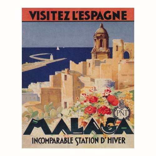 پوستر مدل مسافرتی قدیمی چاپ مالاگا بازدید از اسپانیا