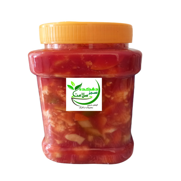 ترشی مخلوط گل کلم با رب گوجه فرنگی دهکده سبز سلامت - 750 گرم