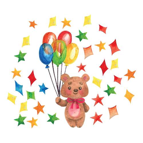 استیکر دیواری کودک گراسیپا مدل تولد خرس و بادکنک