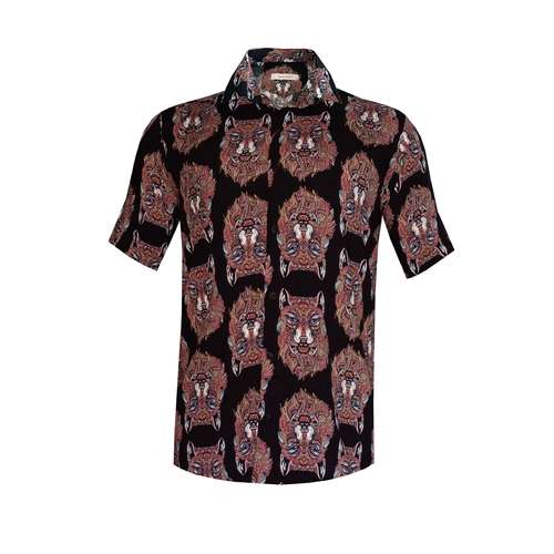 پیراهن آستین کوتاه مردانه مدل هاوایی گرگی کد WOLF-S رنگ مشکی