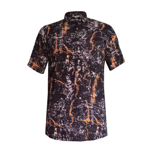 پیراهن آستین کوتاه مردانه مدل هاوایی سنگی M-N رنگ مشکی