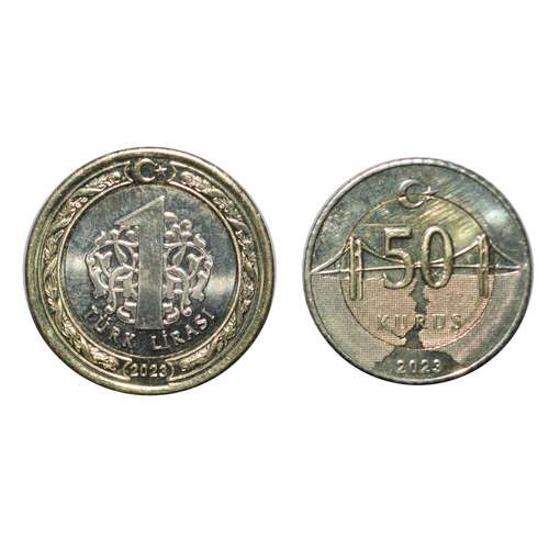 سکه تزیینی طرح کشور ترکیه مدل یک و نیم لیر بای متال مجموعه 2 عددی 