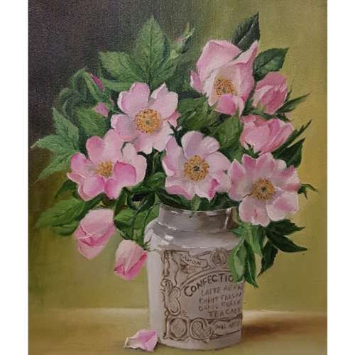 تابلو نقاشی رنگ روغن طرح گلدان شیرینی فروشی کد 09
