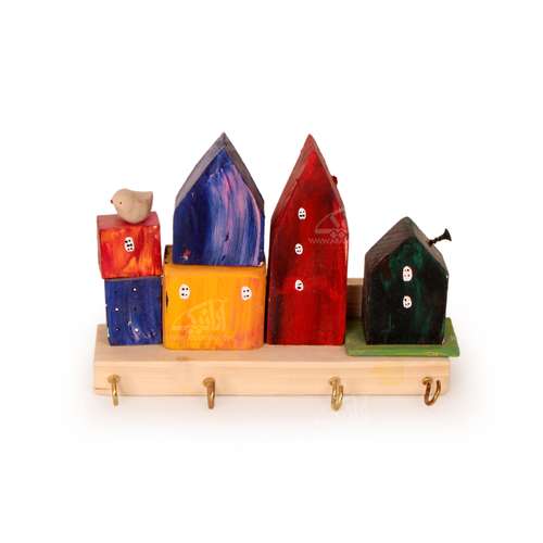 کلید آویز چوبی‏ رنگ آمیزی‏  ‏‏رنگارنگ‏ طرح ‏خانه شادی‏ مدل 1005400005