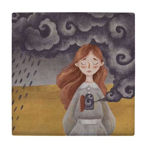  کاشی کارنیلا طرح نقاشی دختر و ابرهای سیاه کد wkk875