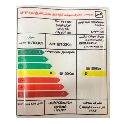  برچسب مصرف انرژی شیشه جلو خودرو وارون مدل692-P مناسب برای پژو پارس