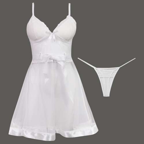 لباس خواب زنانه ماییلدا مدل گیپور گلدار کد 3685-820 رنگ سفید