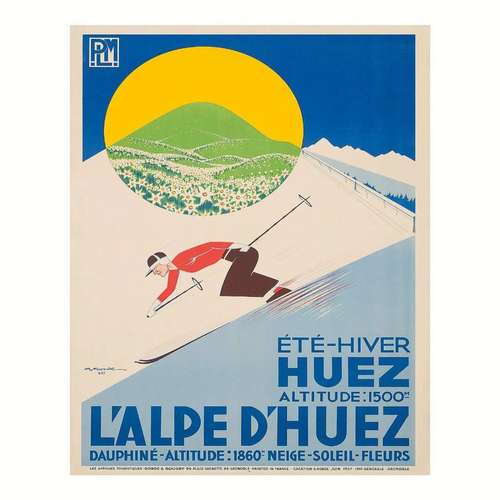 پوستر مدل سفر  آلپ فرانسه با چاپ هنر ورزش‌ های زمستانی
