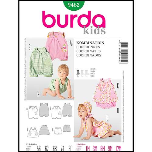 الگو خیاطی ست لباس نوزادی بوردا کیدز کد 9462 سایز 1 ماه تا 12 ماه متد مولر