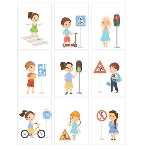 برچسب مدل علائم راهنمایی و رانندگی طرح کودکان مجموعه 9 عددی