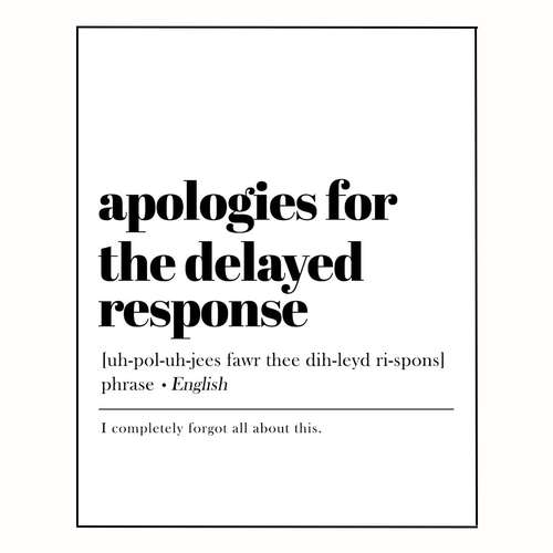 پوستر مدل هنر دیکشنری-عذرخواهی برای تاخیر در پاسخ 