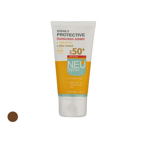 کرم ضد آفتاب رنگی نئودرم مدل Highly Protective Max Tinted SPF50 مناسب پوست های مختلط حجم 50 میلی لیتر