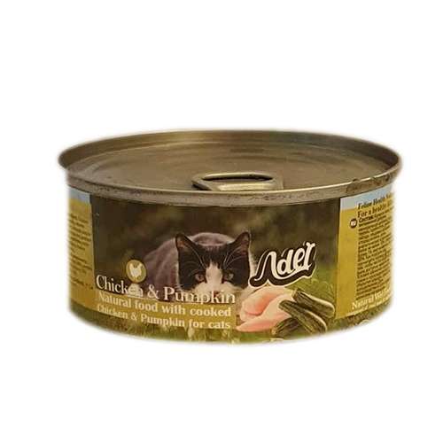 کنسرو غذای گربه ادل مدل 41 نچرال پخته شده گوشت مرغ وتکه طبیعی کدو وزن 150 گرم