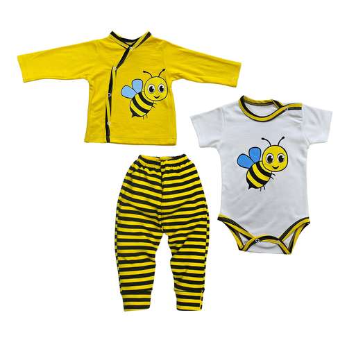 ست 3 تکه لباس نوزادی سپیدپوش مدل زنبور کد 140260