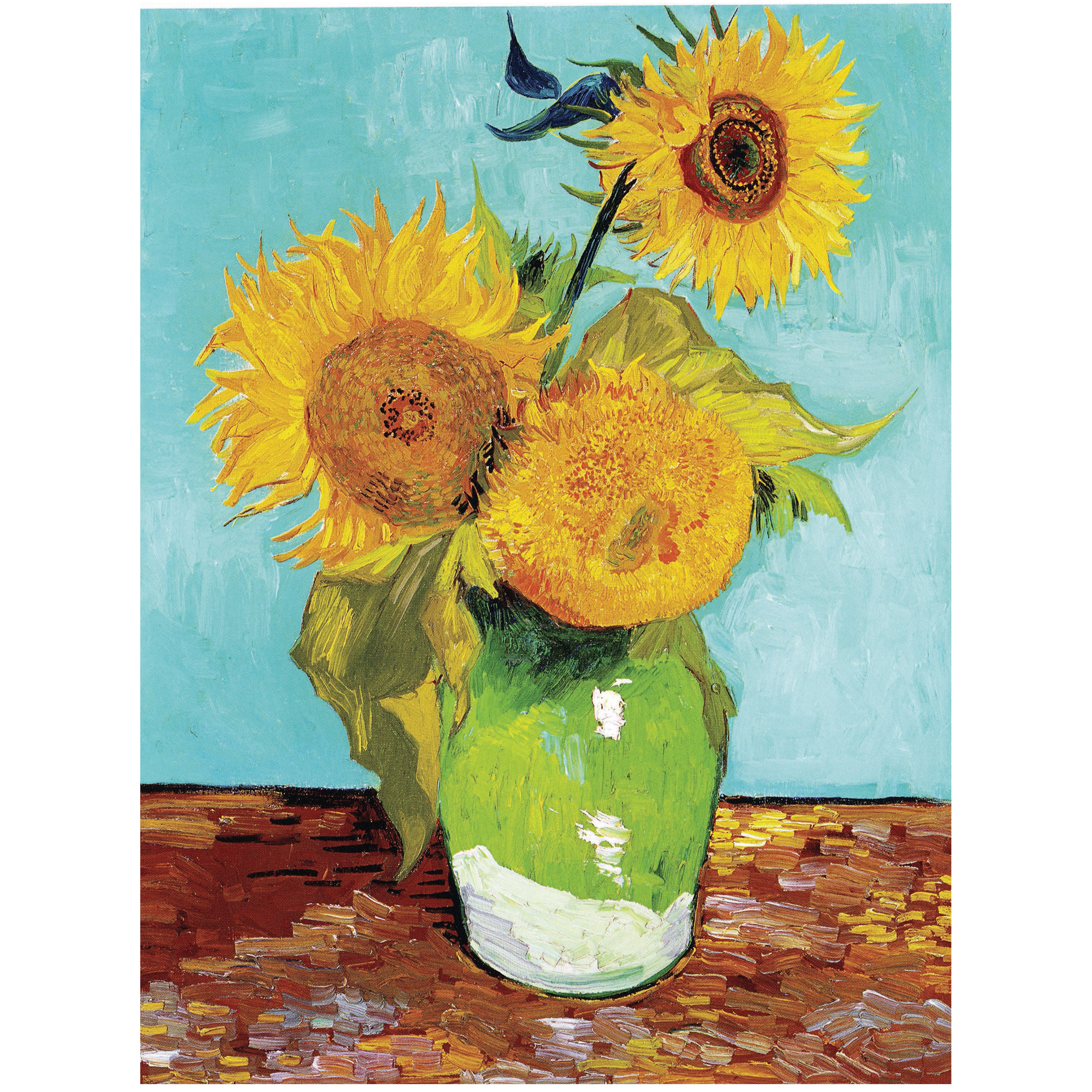 تابلو نقاشی رنگ‌ روغن طرح گلدان با سه گل آفتابگردان کد 0103