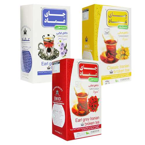 چای ایرانی معطر ارل گری و چای ایرانی ساده عماد - 450 گرم بسته 3 عددی