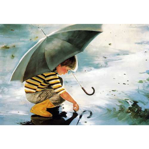 تابلو شاسی طرح نقاشی پسر بچه در باران مدل T1118