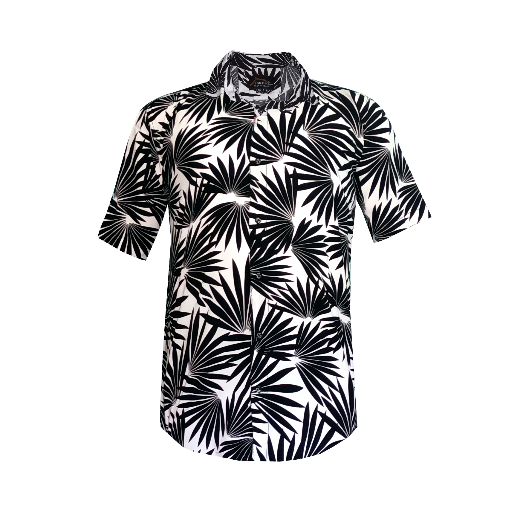 پیراهن آستین کوتاه مردانه مدل هاوایی هندسی کد BLA-WHI رنگ مشکی