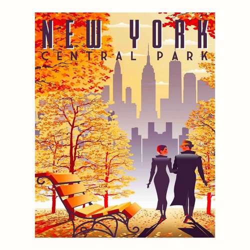 پوستر مدل سفر قدیمی چاپ نیویورک هنر پارک مرکزی هدیه عالی
