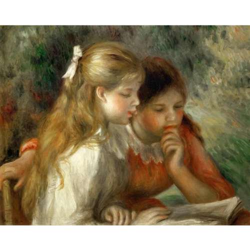 تابلو نقاشی رنگ روغن طرح دو دختر جوان در حال مطالعه آگوست رنوار کد 4050