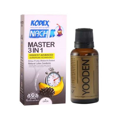 کاندوم ناچ کدکس مدل Master 3 In 1 بسته 12 عددی به همراه روغن یودن کد 01 حجم 30 میلی لیتر