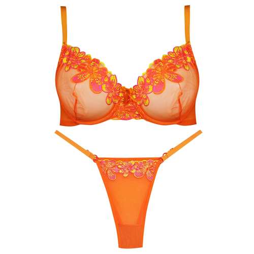 ست شورت و سوتین زنانه کارنا رز مدل گیپور گلدار فنردار کد 4870-5007-1 رنگ پرتقالی