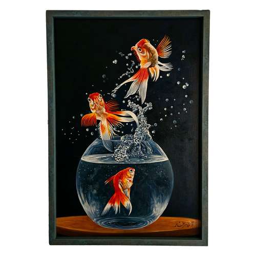 تابلو نقاشی طرح ماهی ها در تنگ آب