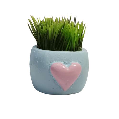 گلدان به همراه گل مصنوعی مدل سبزه عید طرح قلب