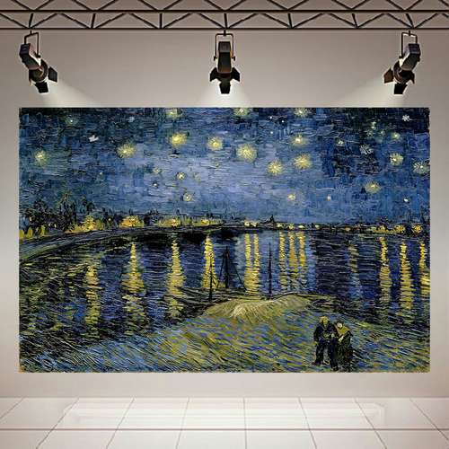 تابلو بوم طرح نقاشی شب پرستاره در راون اثر ونسان ونگوگ کد AR30933