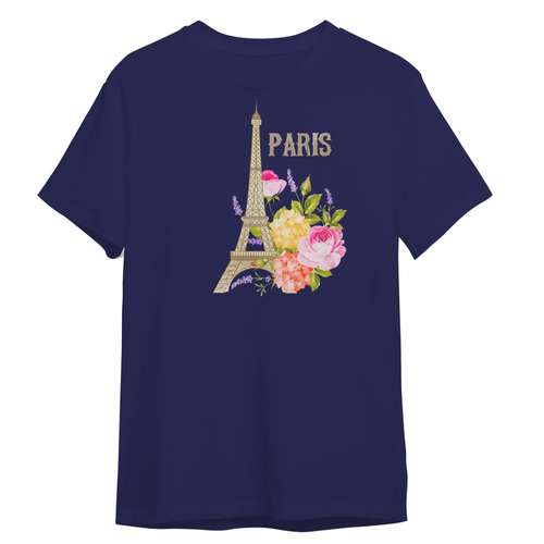 تی شرت آستین کوتاه زنانه مدل برج ایفل پاریس کد 0308 رنگ سورمه ای