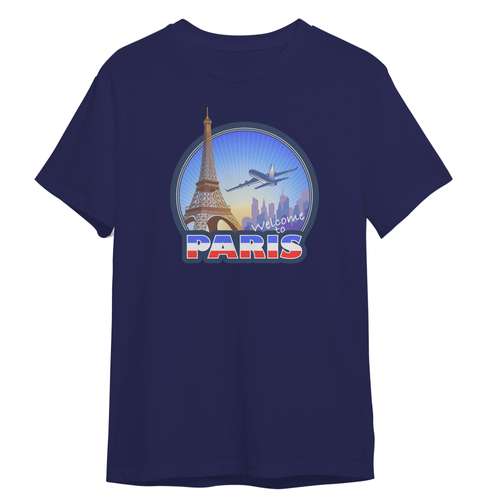 تی شرت آستین کوتاه مردانه مدل پاریس برج ایفل کد 0269 رنگ سورمه ای