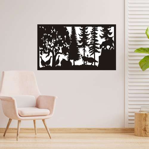 دیوارکوب طرح جنگل و بوقلمون و پلنگ و کوه و درخت مدل A1056-1424