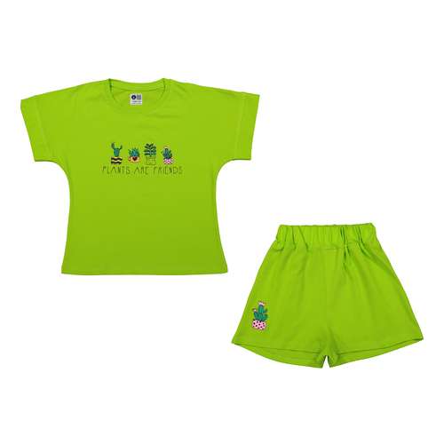 ست تی شرت آستین کوتاه و شلوارک دخترانه مادر مدل گاردن کد 92-43 رنگ سبز