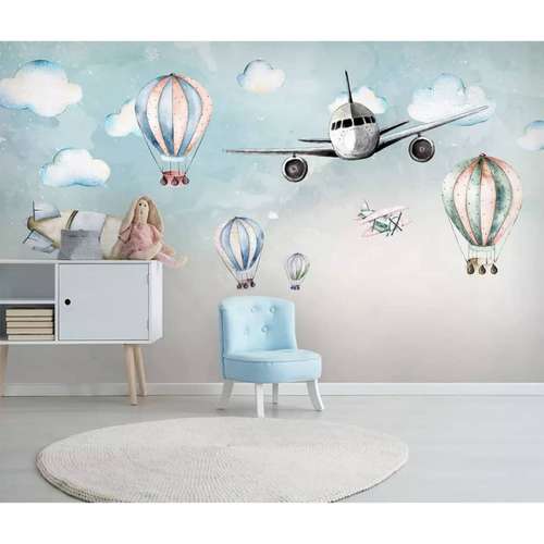 پوستر دیواری اتاق کودک طرح هواپیما و بالون مدل drv1206