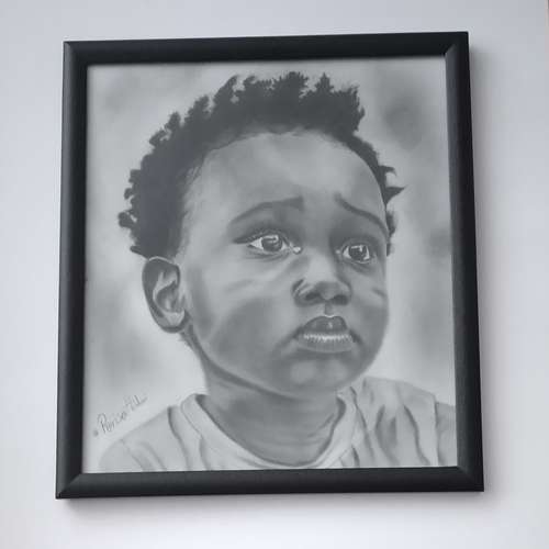 تابلو نقاشی سیاه قلم مدل پسر بچه سیاه پوست کد P3