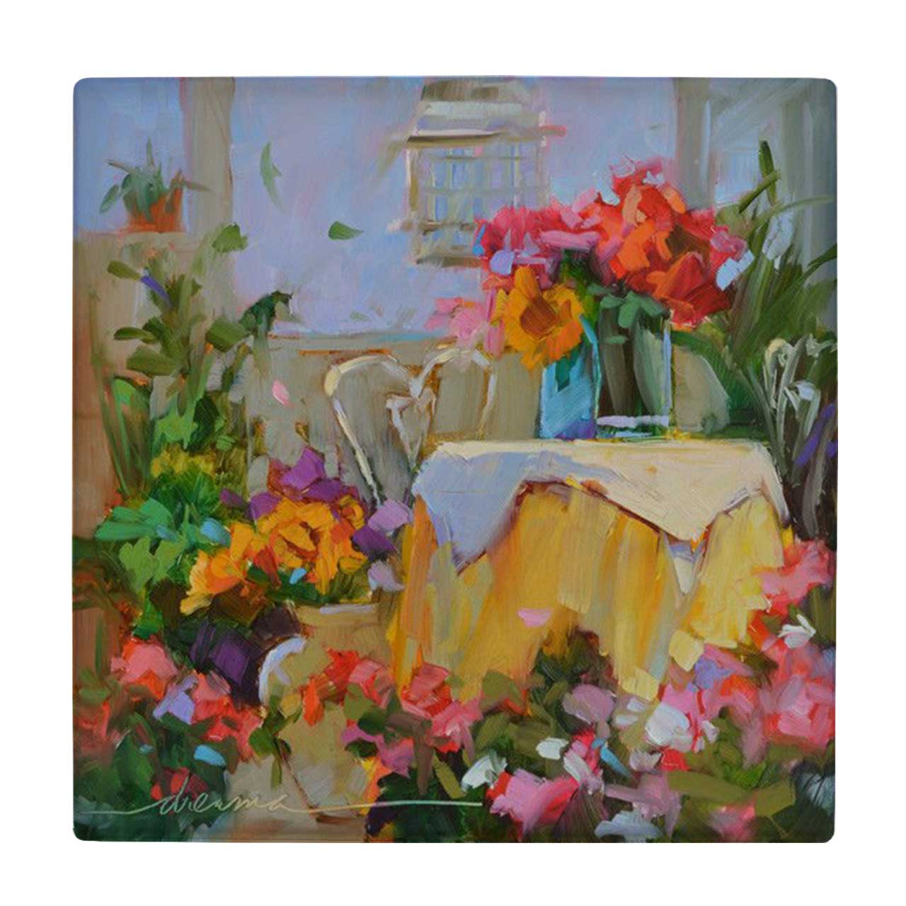 کاشی کارنیلا طرح نقاشی گلدان گل روی میز کد wkk760
