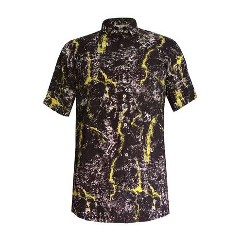 پیراهن آستین کوتاه مردانه مدل هاوایی سنگی M-YE رنگ مشکی