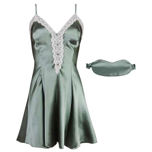 لباس خواب زنانه ماییلدا مدل ساتن کد 3685-2036 رنگ سبز به همراه چشم بند