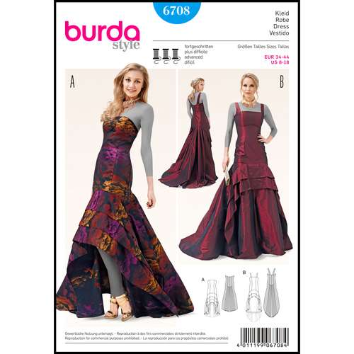 الگو خیاطی لباس مجلسی زنانه بوردا استایل کد 6708 سایز 34 تا 44 متد مولر