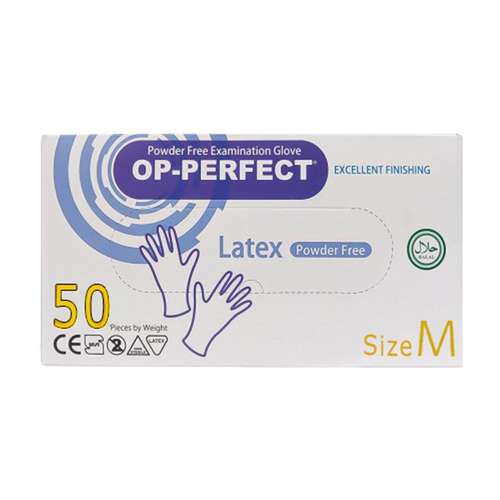 دستکش لاتکس مدل OP-PERFECT سایز مدیوم بسته 50 عددی